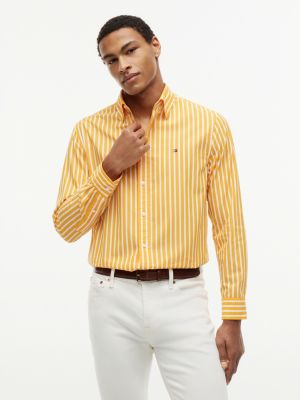 orange regular fit flex stripe poplin shirt for men tommy hilfiger