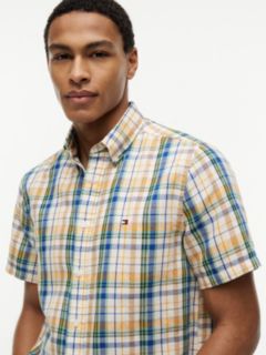 Classic Fit Check Linen Blend Short Sleeve Shirt — Multi 3