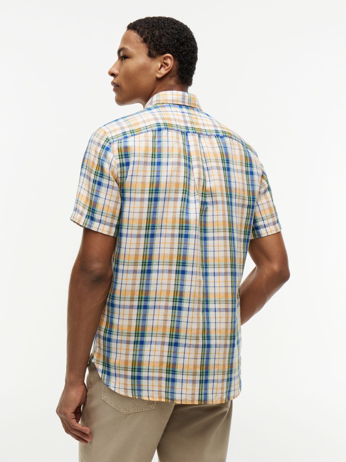 Classic Fit Check Linen Blend Short Sleeve Shirt — Multi