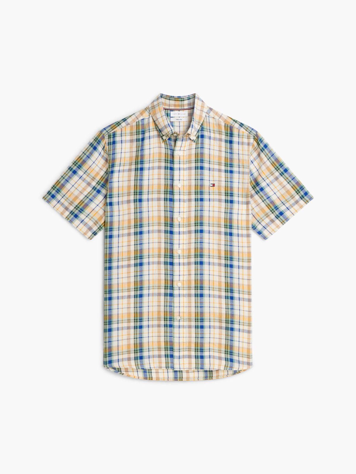 Classic Fit Check Linen Blend Short Sleeve Shirt — Multi
