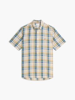 Classic Fit Check Linen Blend Short Sleeve Shirt — Multi 5