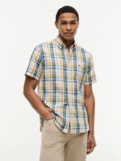 Classic Fit Check Linen Blend Short Sleeve Shirt — Multi 1