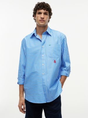 camisa oversize de popelín de rayas mixtas blue de hombres tommy hilfiger