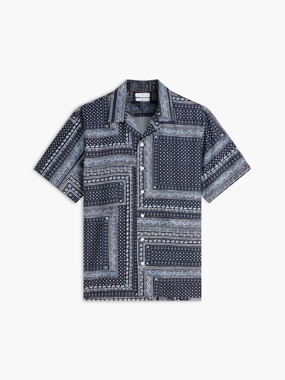 Relaxed Fit Bandana Print Short Sleeve Shirt — Blue