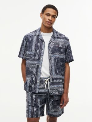blue relaxed fit bandana print short sleeve shirt for men tommy hilfiger
