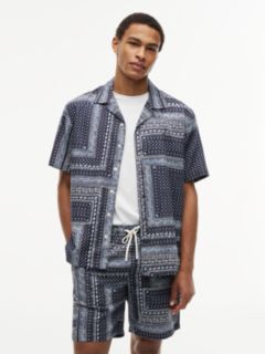 Relaxed Fit Bandana Print Short Sleeve Shirt — Blue 1