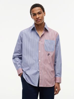 blue oversized fit premium colour-blocked stripe shirt for men tommy hilfiger