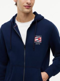 Flag Embroidery French Terry Zip-Thru Hoody — Blue 3