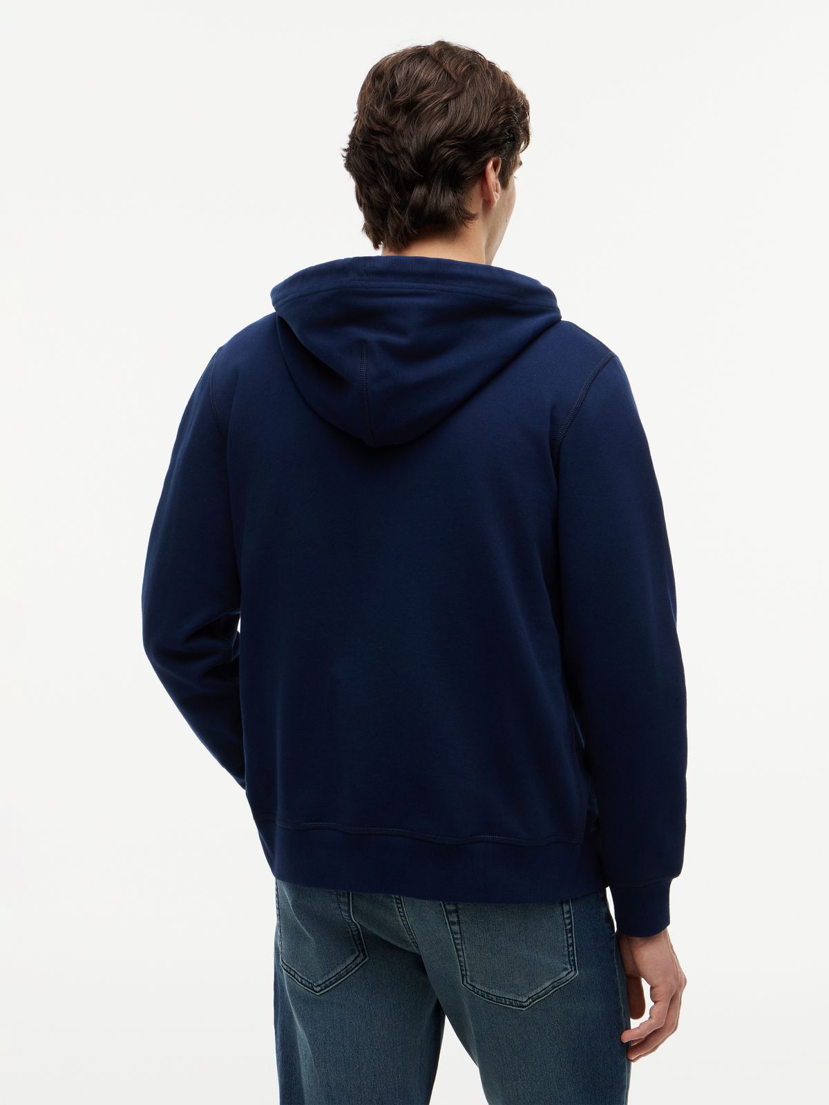 Flag Embroidery French Terry Zip-Thru Hoody — Blue