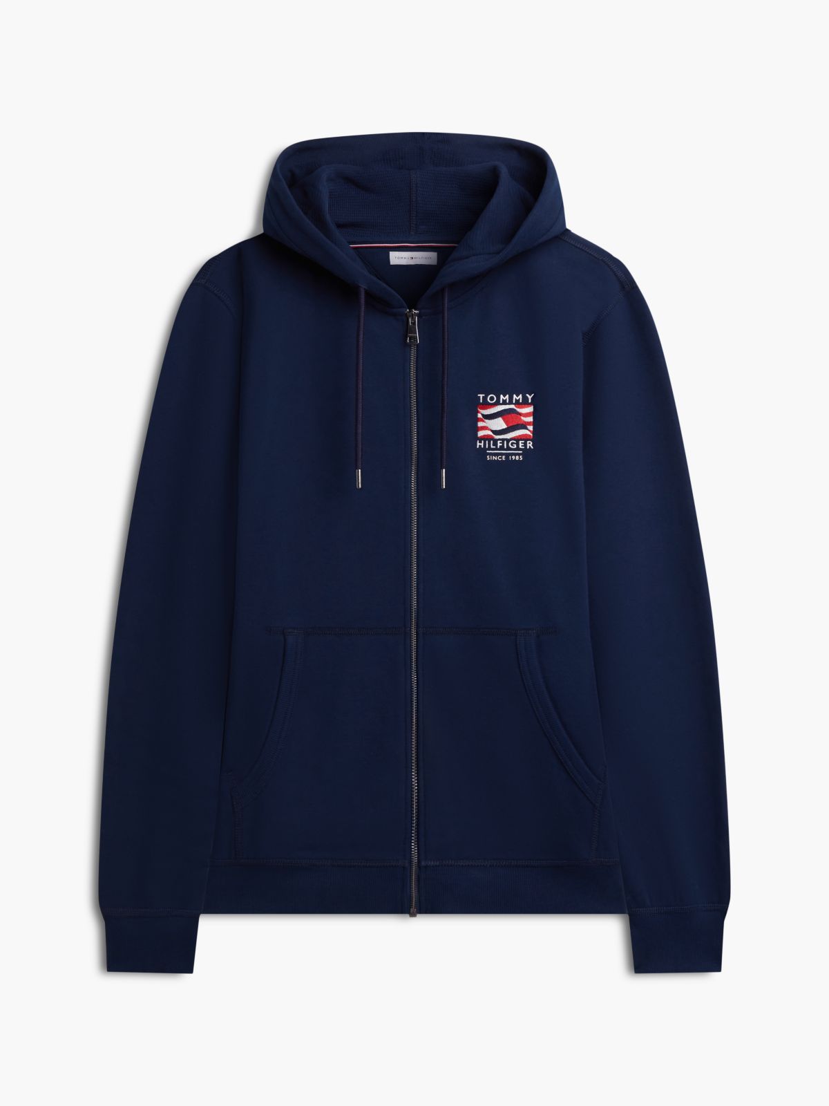Flag Embroidery French Terry Zip-Thru Hoody — Blue