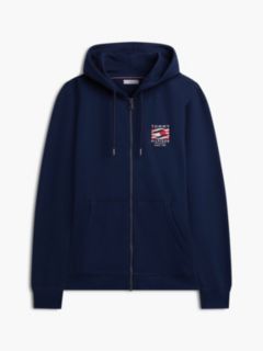 Flag Embroidery French Terry Zip-Thru Hoody — Blue 5