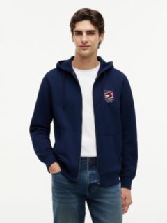 Flag Embroidery French Terry Zip-Thru Hoody — Blue 1