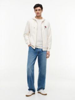 Flag Embroidery French Terry Zip-Thru Hoody — Beige 2
