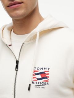 Flag Embroidery French Terry Zip-Thru Hoody — Beige 3