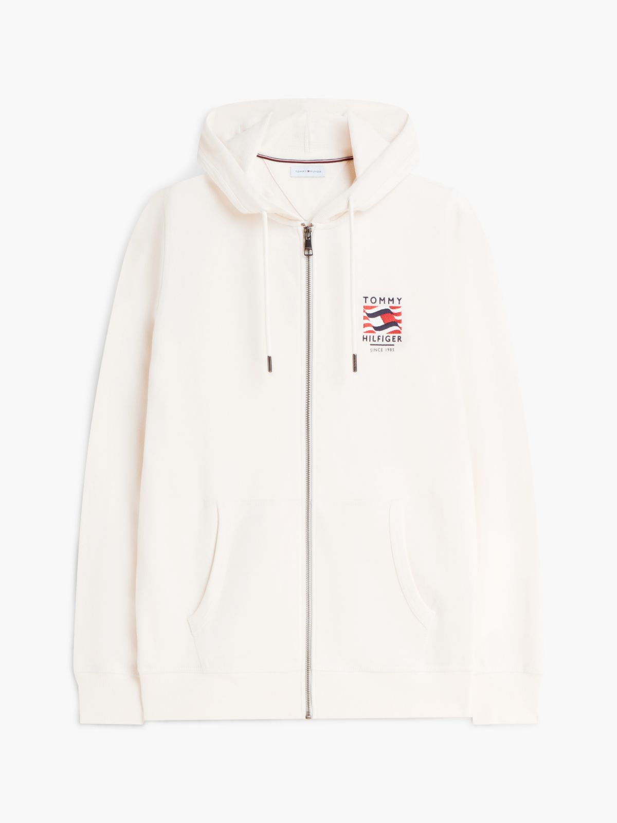 Flag Embroidery French Terry Zip-Thru Hoody — Beige