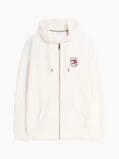 Flag Embroidery French Terry Zip-Thru Hoody — Beige 5
