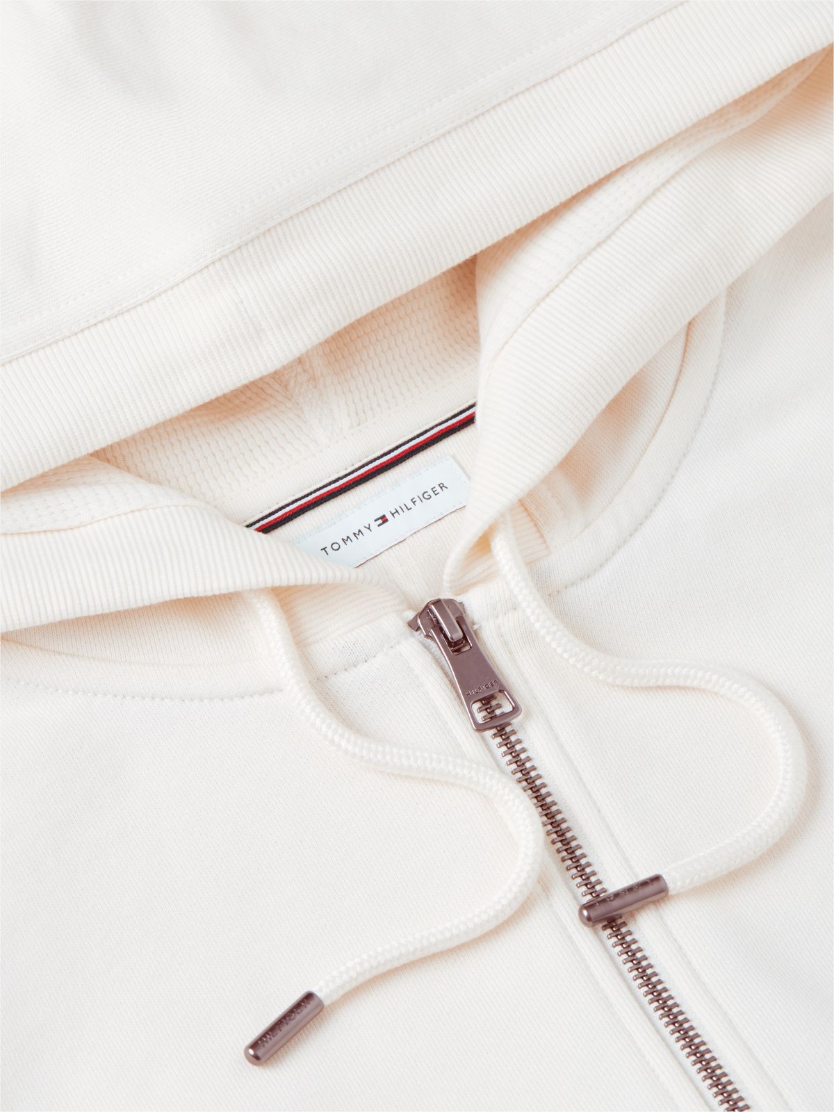 Flag Embroidery French Terry Zip-Thru Hoody — Beige