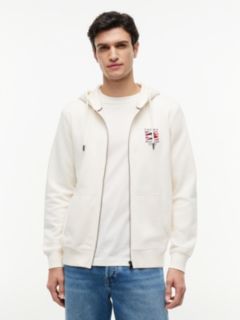 Flag Embroidery French Terry Zip-Thru Hoody — Beige 1