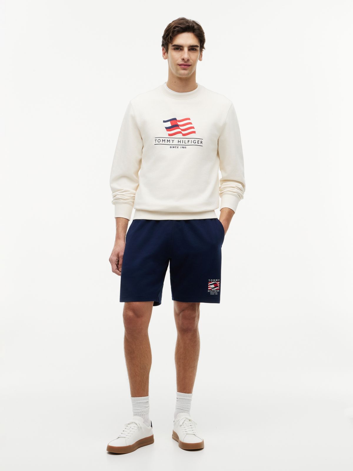 Logo Embroidery Terry Sweat Shorts — Blue