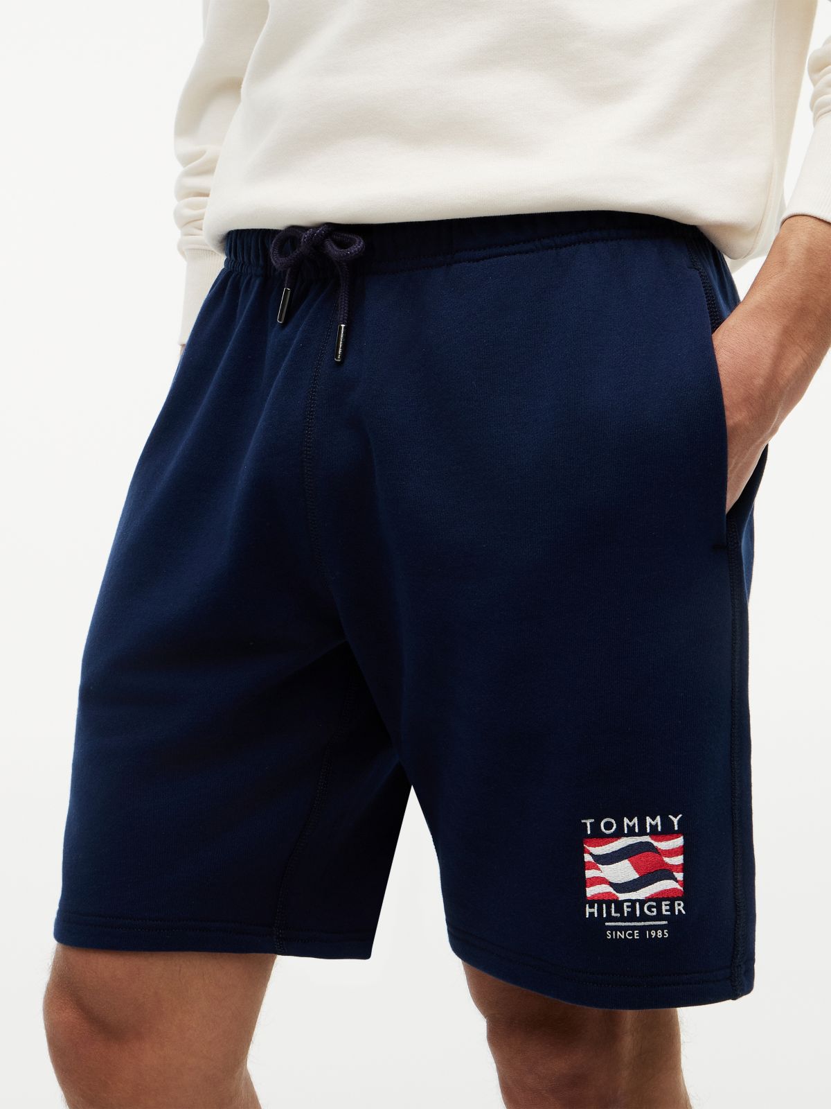 Logo Embroidery Terry Sweat Shorts — Blue