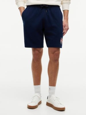 short de jogging en tissu éponge à logo brodé blue pour hommes tommy hilfiger