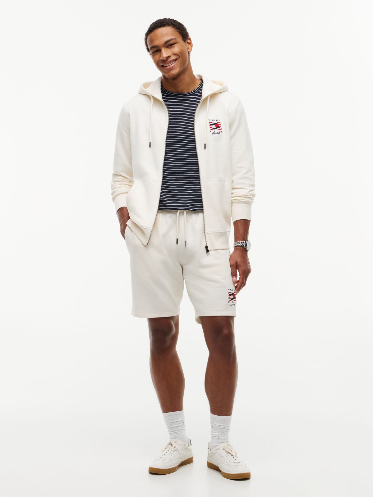 Logo Embroidery Terry Sweat Shorts — Beige