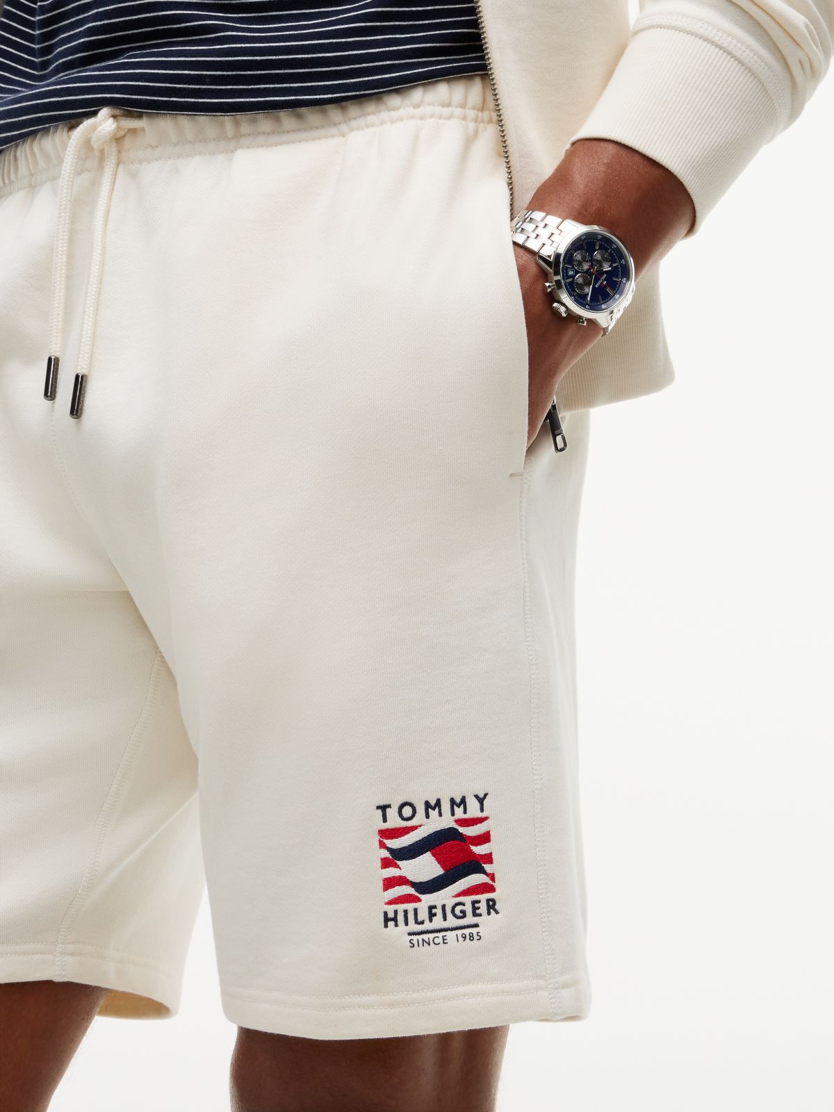 Logo Embroidery Terry Sweat Shorts — Beige