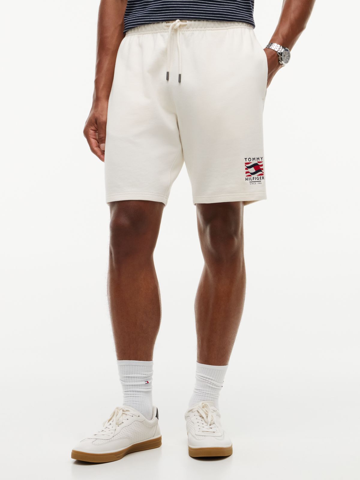 Logo Embroidery Terry Sweat Shorts — Beige