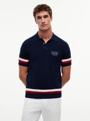 blue regular fit signature textured polo shirt for men tommy hilfiger