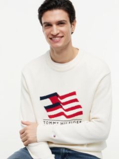 Intarsia Flag Relaxed Crew Neck Jumper — Beige 3