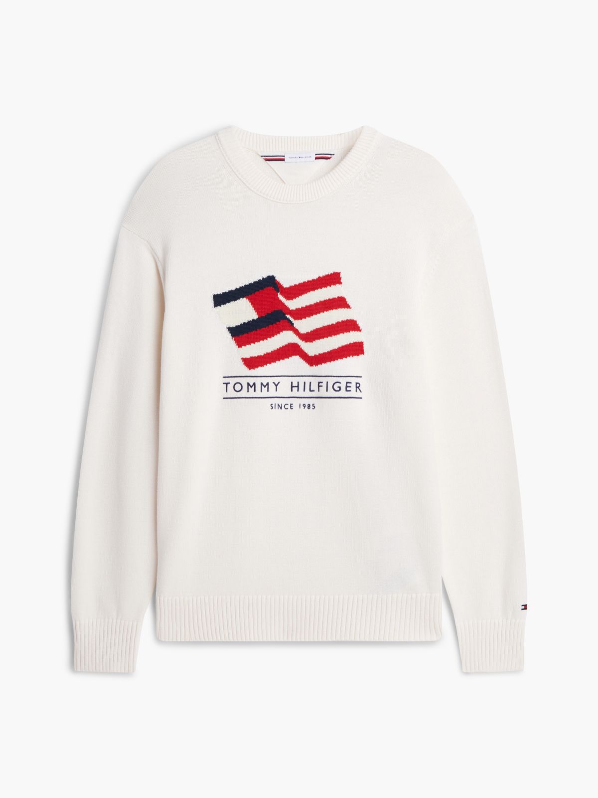Intarsia Flag Relaxed Crew Neck Jumper — Beige
