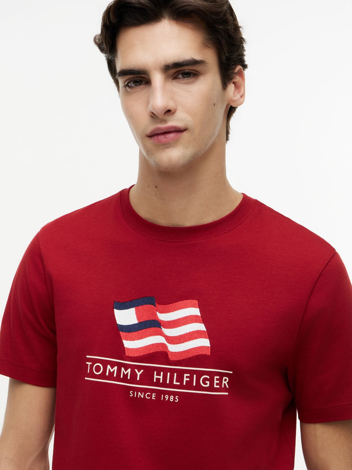 Wavy Flag Appliqué Jersey T-Shirt — Red
