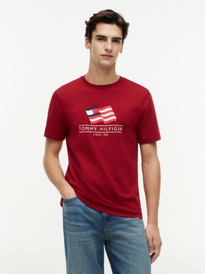 red wavy flag appliqué jersey t-shirt for men tommy hilfiger