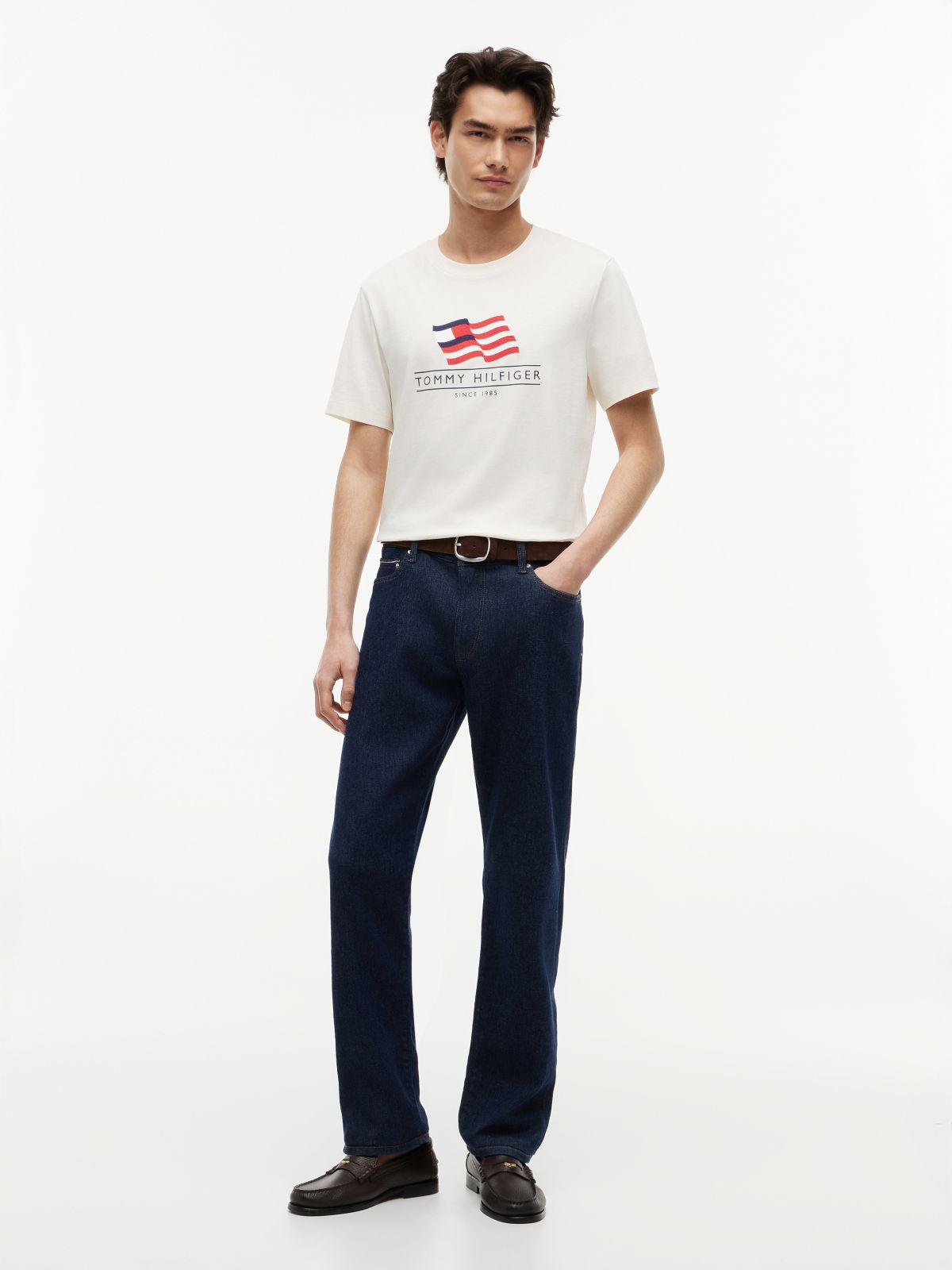 Wavy Flag Appliqué Jersey T-Shirt — Beige
