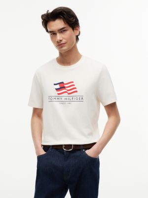 yellow wavy flag appliqué jersey t-shirt for men tommy hilfiger