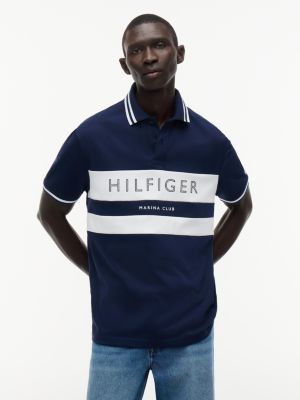 blue regular fit poloshirt mit logo und kontrast-detail für herren - tommy hilfiger