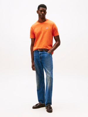 orange logo embroidery jersey t-shirt for men tommy hilfiger
