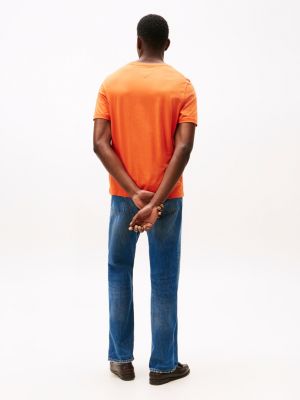 orange logo embroidery jersey t-shirt for men tommy hilfiger