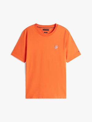 orange logo embroidery jersey t-shirt for men tommy hilfiger