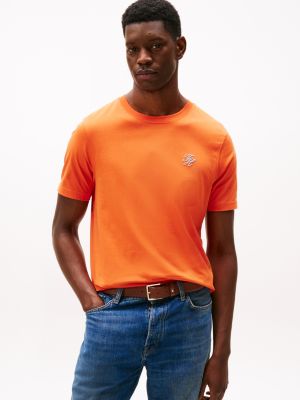 orange jersey-t-shirt mit aufgesticktem logo für herren - tommy hilfiger