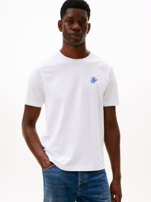 white t-shirt z dżerseju z wyhaftowanym logo dla mężczyźni - tommy hilfiger