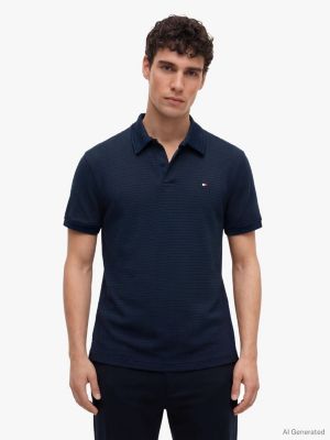blue performance regular fit strukturiertes poloshirt für herren - tommy hilfiger