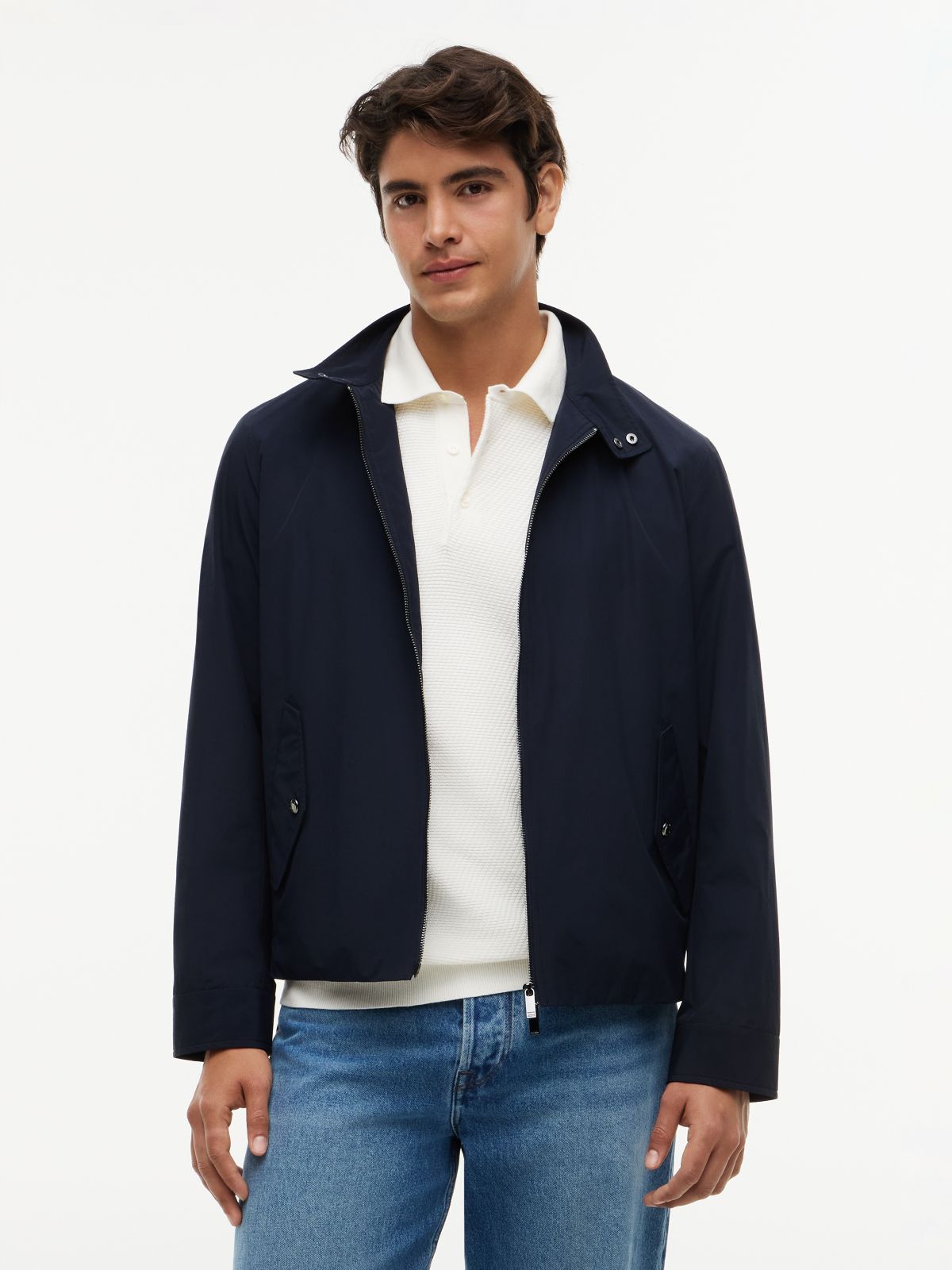 New York Label Performance Relaxed Harrington Jacket — Blue