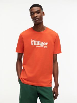 orange t-shirt aus jersey mit logo-grafik für herren - tommy hilfiger