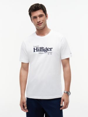white t-shirt aus jersey mit logo-grafik für herren - tommy hilfiger