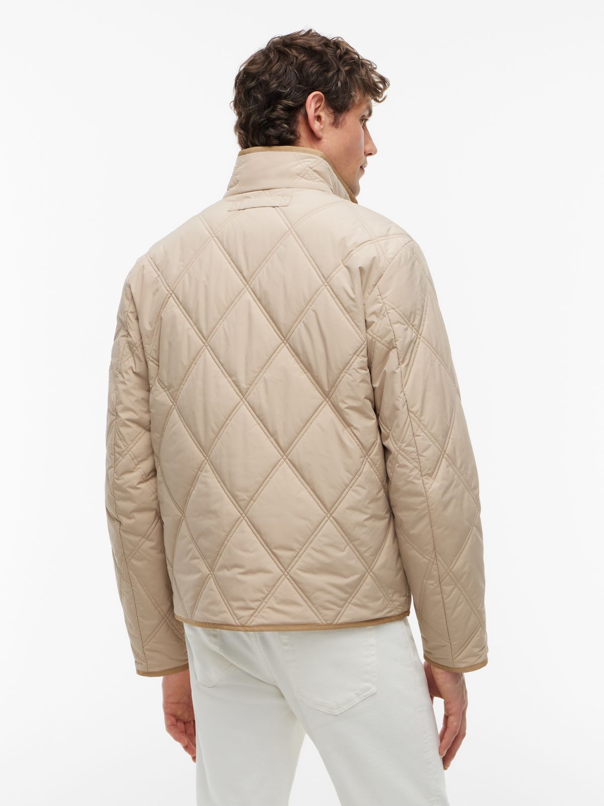 Diamond Quilted Zip-Thru Jacket — Beige