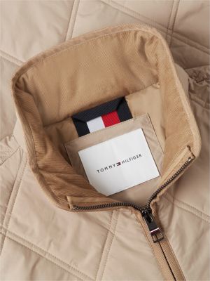 khaki diamond quilted zip-thru jacket for men tommy hilfiger