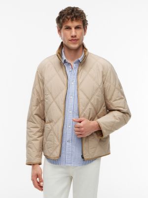 khaki diamond quilted zip-thru jacket for men tommy hilfiger