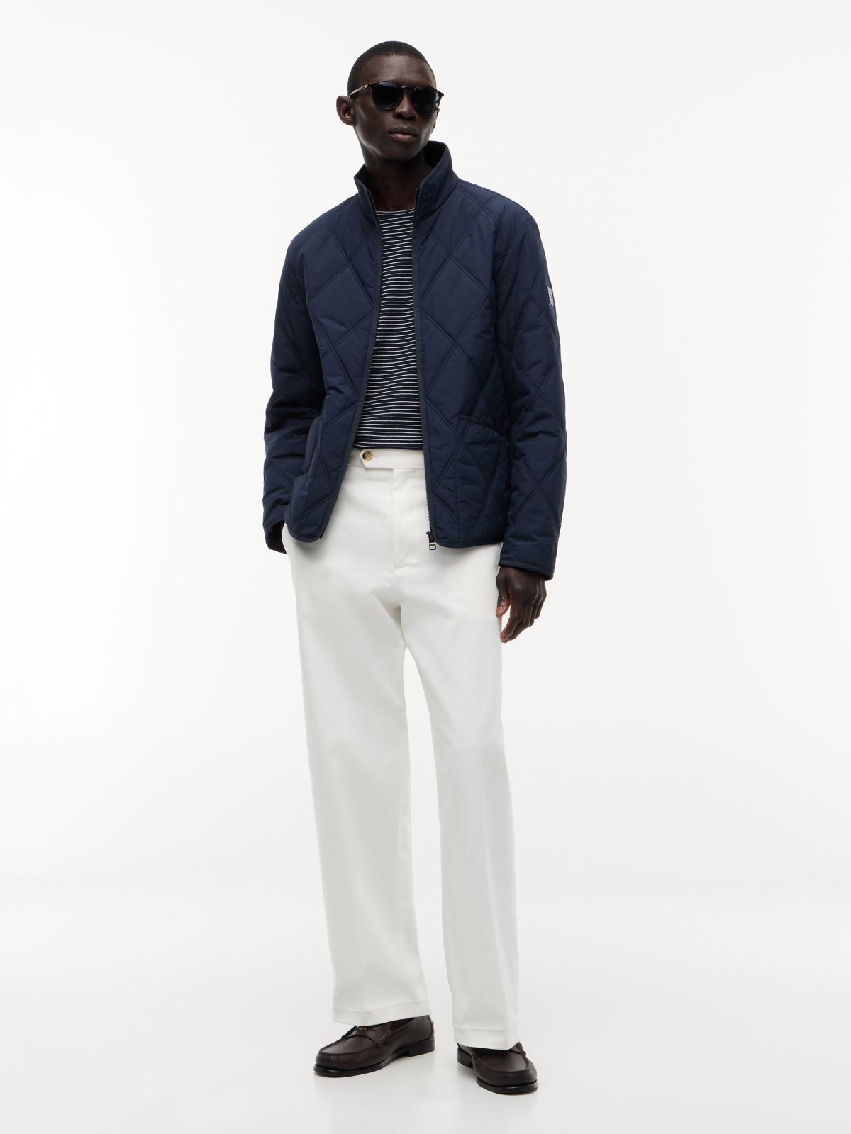 Diamond Quilted Zip-Thru Jacket — Blue