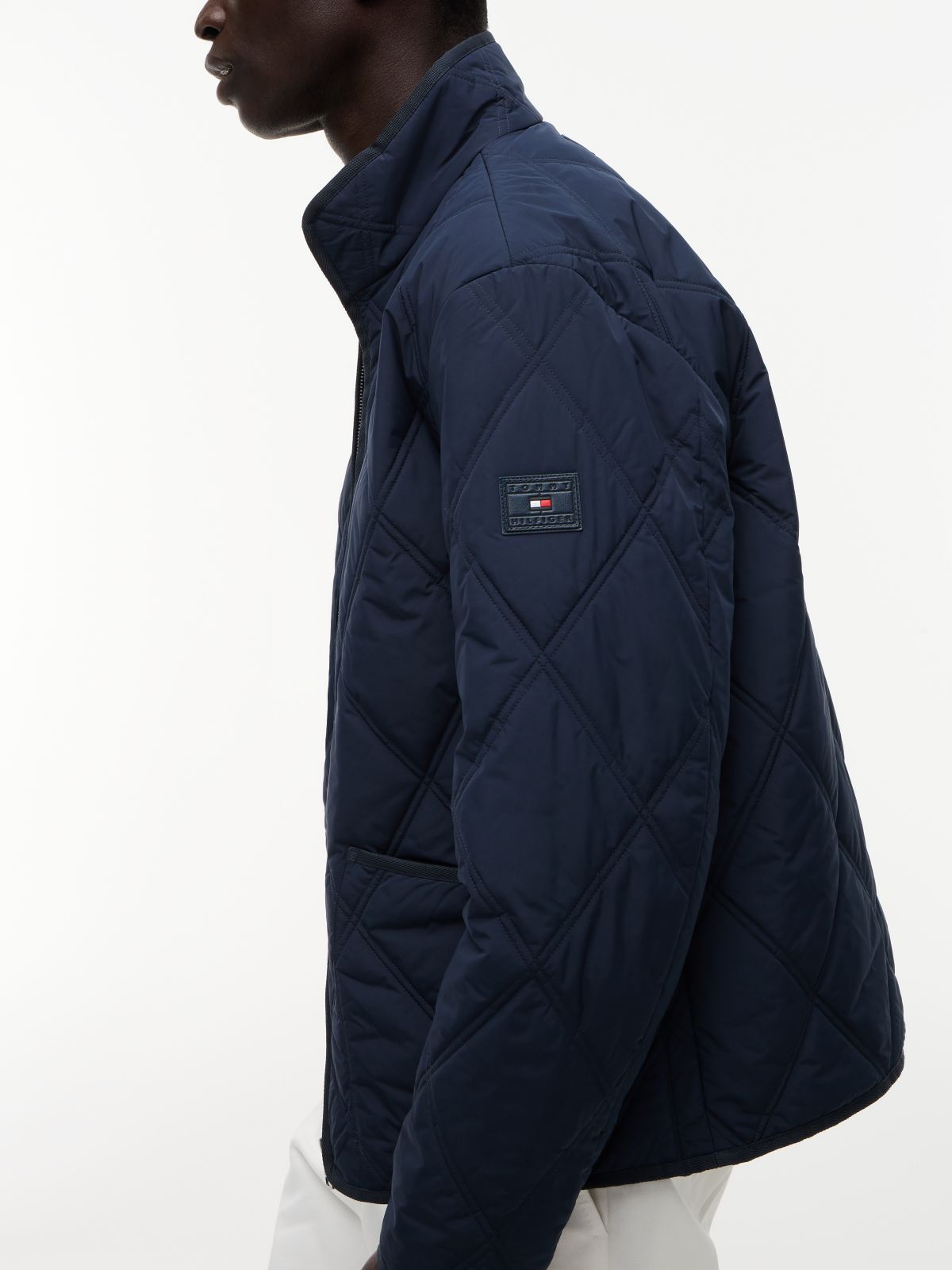Diamond Quilted Zip-Thru Jacket — Blue
